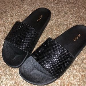 Aldo black bling slides